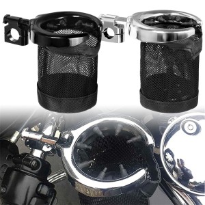 RP3360-4001 Universal Motorcycle Handlebar Cup Holder Metal Drink Basket for Harley Touring Street Glide Softail Breakout Dyna Sportster