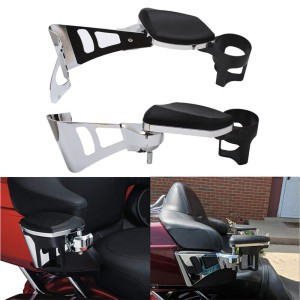 RP5516-1007 Motorcycle Adjustable Rear Passenger Arm Rests W/Drink Holder For Harley Touring Models 2014-2024