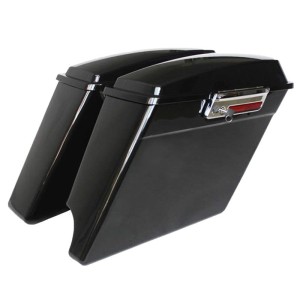RP5530-1010 2-Into-1 4 Stretched Saddlebags Single Blocked Full sets Black Latches For Harley Touring Models 1993-2013