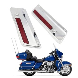 RP5531-2003 Motorcycle Hard Saddle Bags Latch Covers White Reflector Kit With Keyhole Cut Out Harley For Harley Touring Models 1993-2013
