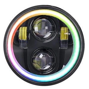 RP6610-1050B 5.75" Round LED Headlight with Angel Eye RGB DRL Lamp Blue tooth for Harley Davidson Dyna Sportster Iron 883 1200 Low Rider XLH883 Super Glide Softail Custom XLH1200 Forty-Eight SuperLow Street 500 750