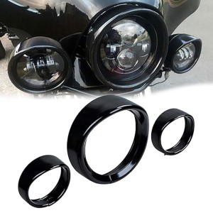 RP6610-3006 4.5 Auxiliary light Visor Style Trim Ring+ 7" Headlight Trim for Harley Touring 1983-2013 (except Tour Glide and Road Glide) Harley Road King 1994-2013 Harley Trike models 2008-2013 Harley FLD 2012-2016 Harley Softail FL models 1986-later