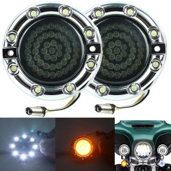 RP6640-2130 3-1/4 Flat LED 1157 Motorcycle Amber White with Fire Ring LED Turn Signal Light Inserts For Harley Davidson