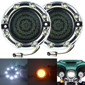 RP6640-2130 3-1/4 Flat LED 1157 Motorcycle Amber White with Fire Ring LED Turn Signal Light Inserts For Harley Davidson