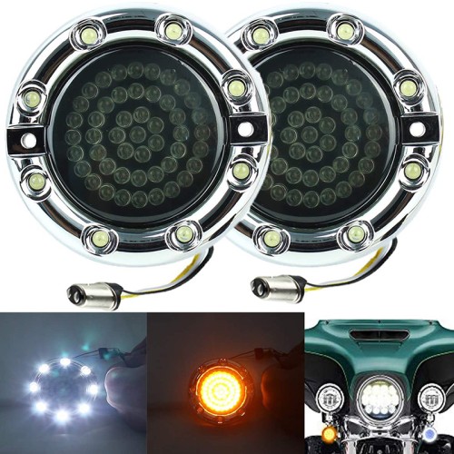 RP6640-2130 3-1/4 Flat LED 1157 Motorcycle Amber White with Fire Ring LED Turn Signal Light Inserts For Harley Davidson