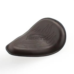 RP7720-0007Z Small Size Brown Leather Solo Seat with Flame Pattern for Harley Chopper Bobber Sportster Custom