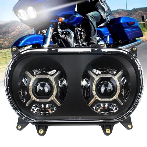 RP6610-1086B Motorcycle Acssories DRL Headlight With X Shape Halo With DOT E-mark Approved For Harley Road Glide 2015-2024 Harley Road Glide 3 FLTRT Trike Models 2023-Later (except '23-later FLTRXSE, '24 FLTRX and FLTRXSTSE)