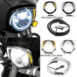 RP6610-3072 Motorcycle Headlight Bezel Trim Ring Without Amber Turn Signal For Harley Electra Glide FLHT, Street Glide FLHX, Ultra Limited FLHTK 2014-2024  Harley Tri Glide Models  2014-Later (except '23-'24 FLHXSE and '24 FLHX