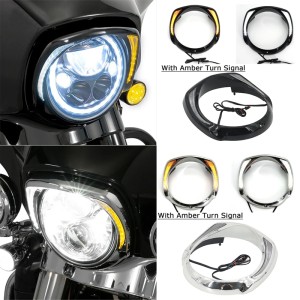 RP6610-3072 Motorcycle Headlight Bezel Trim Ring Without Amber Turn Signal For Harley Electra Glide FLHT, Street Glide FLHX, Ultra Limited FLHTK 2014-2024  Harley Tri Glide Models  2014-Later (except '23-'24 FLHXSE and '24 FLHX