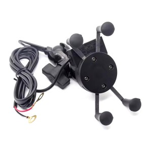 RP2270-1004B Universal Motorcycle Bike Handlebar X-Grip 3.5-6 Inch Cell Phone Mount Holder USB Charger