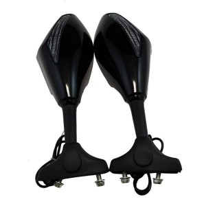 RP9980-1016 Universal Motorcycle Mirror with turn signal on outer housing and LED light on mirrored side.