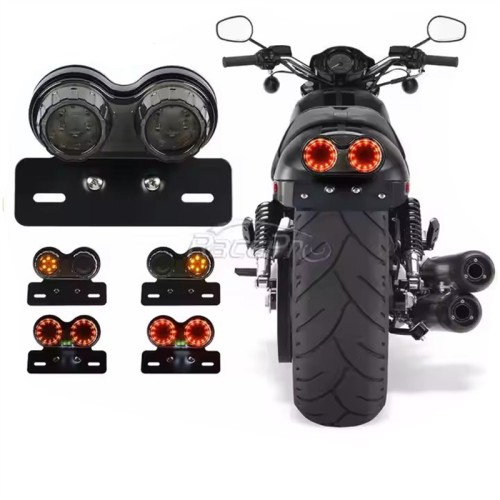 RP6630-1044 Universal Clear LED Twin Dual Tail Turn Signal Brake License Plate IntegratedLight  Bobber Cafe Racer ATV Chopper